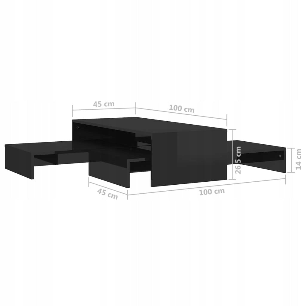 Įstumiami kavos staliukai, blizgūs juodi, 100x10