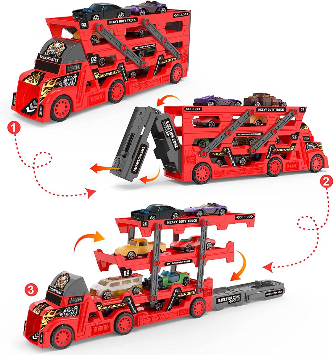 TIR vilkikas + 6 žaisliniai automobiliai