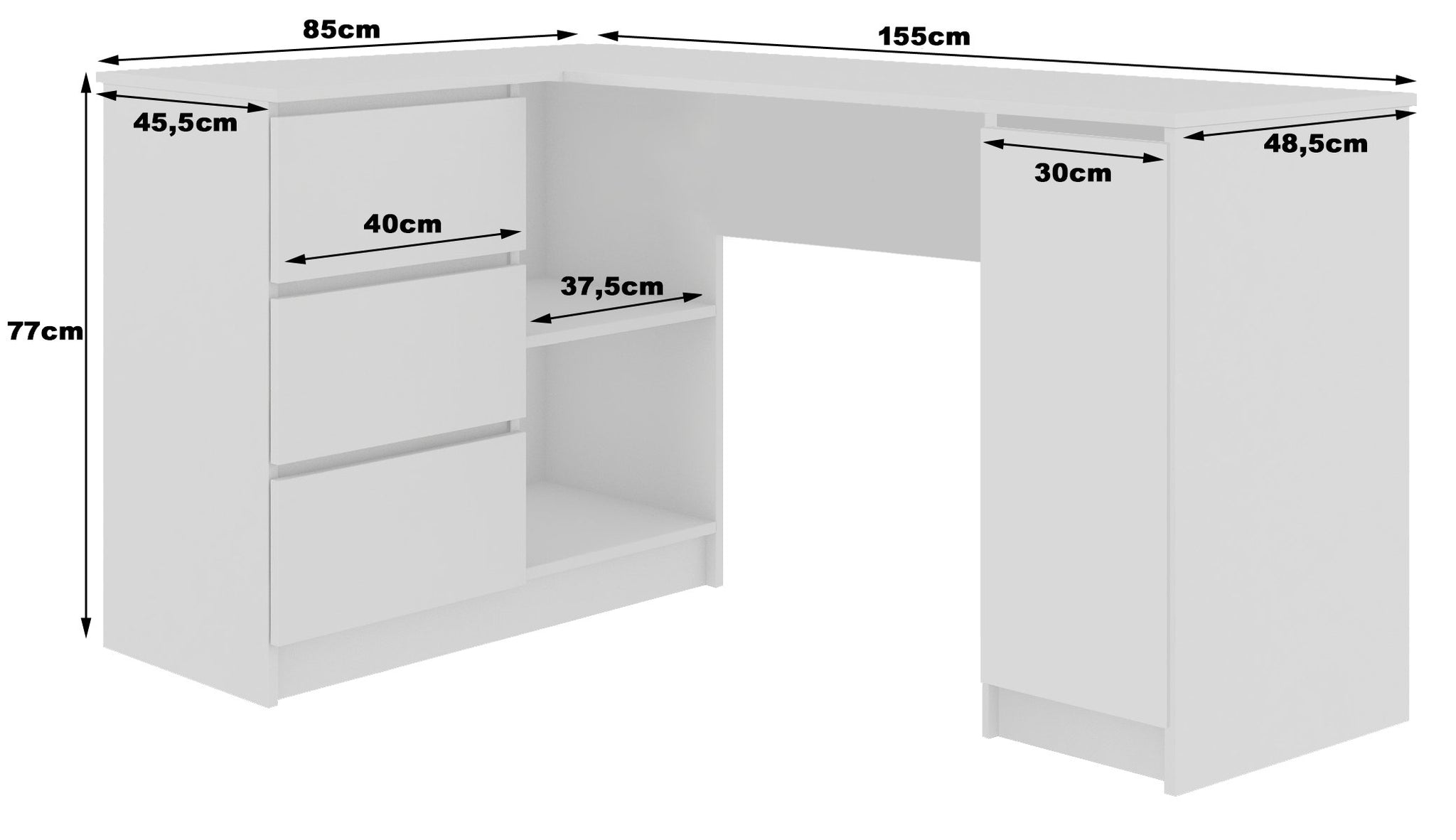 Kampinis rašomasis stalas Akord B20 85 x 155 x 77 cm