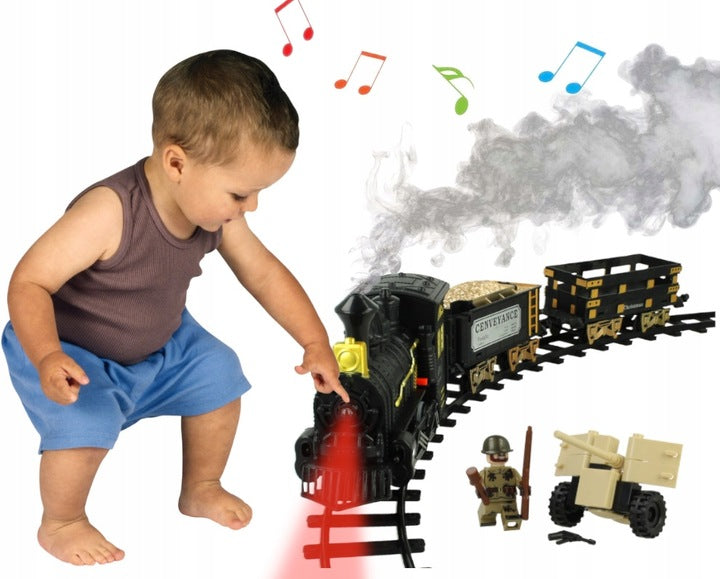 Didelis elektrinis karinis traukinys su 2 vagonais ir kareiviais