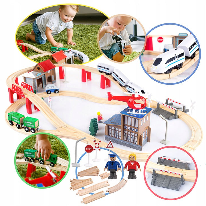 Motorizuotas traukinys su medine trasa Kinderplay