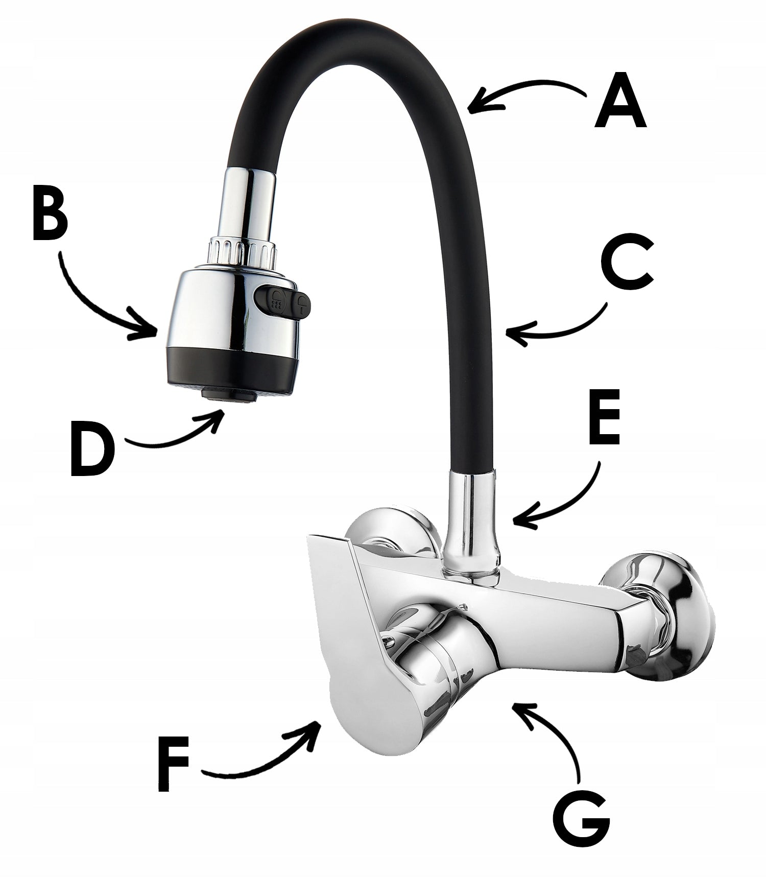 Sieninis virtuvinis maišytuvas Yoka Home Amada, chromas/juodas