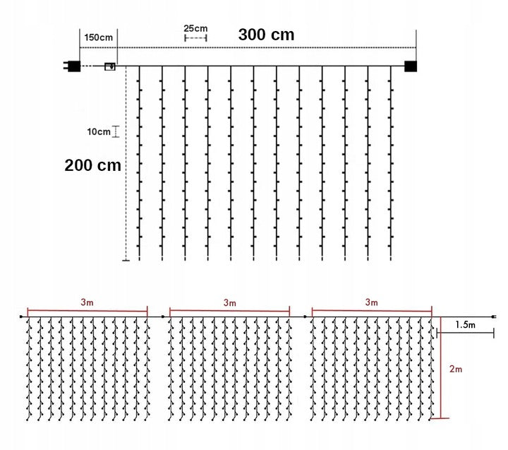 240 LED 3x2m elektrinė girlianda - varvekliai