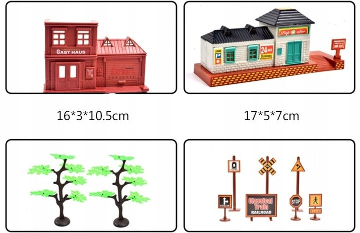 Klasikinis elektrinis traukinys su bėgiais, šviesos ir garso efektais