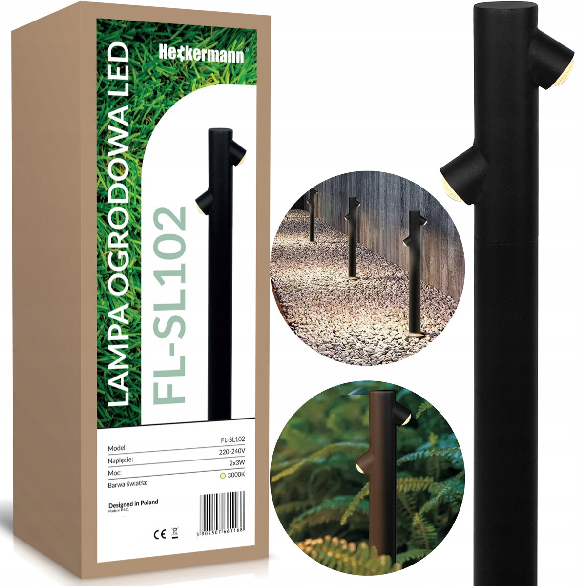 Apvalus sodo apšvietimo stulpas Heckermann su integruotu LED šaltiniu 60 cm