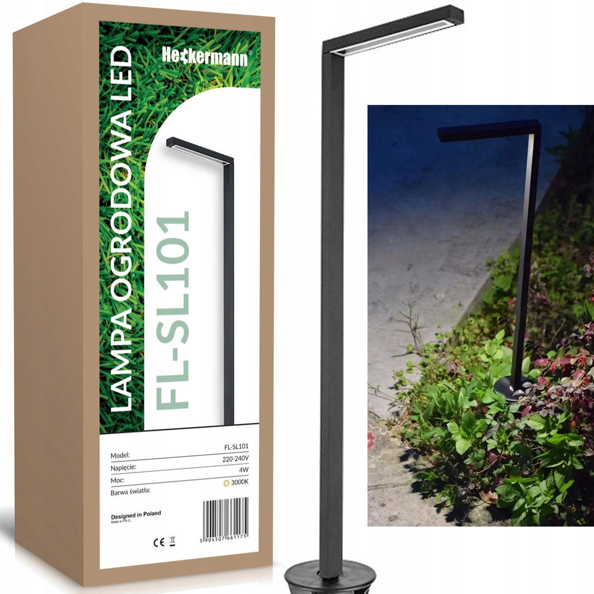 Stačiakampis apšvietimo stulpas su integruotu LED šaltiniu, 60cm, Heckermann