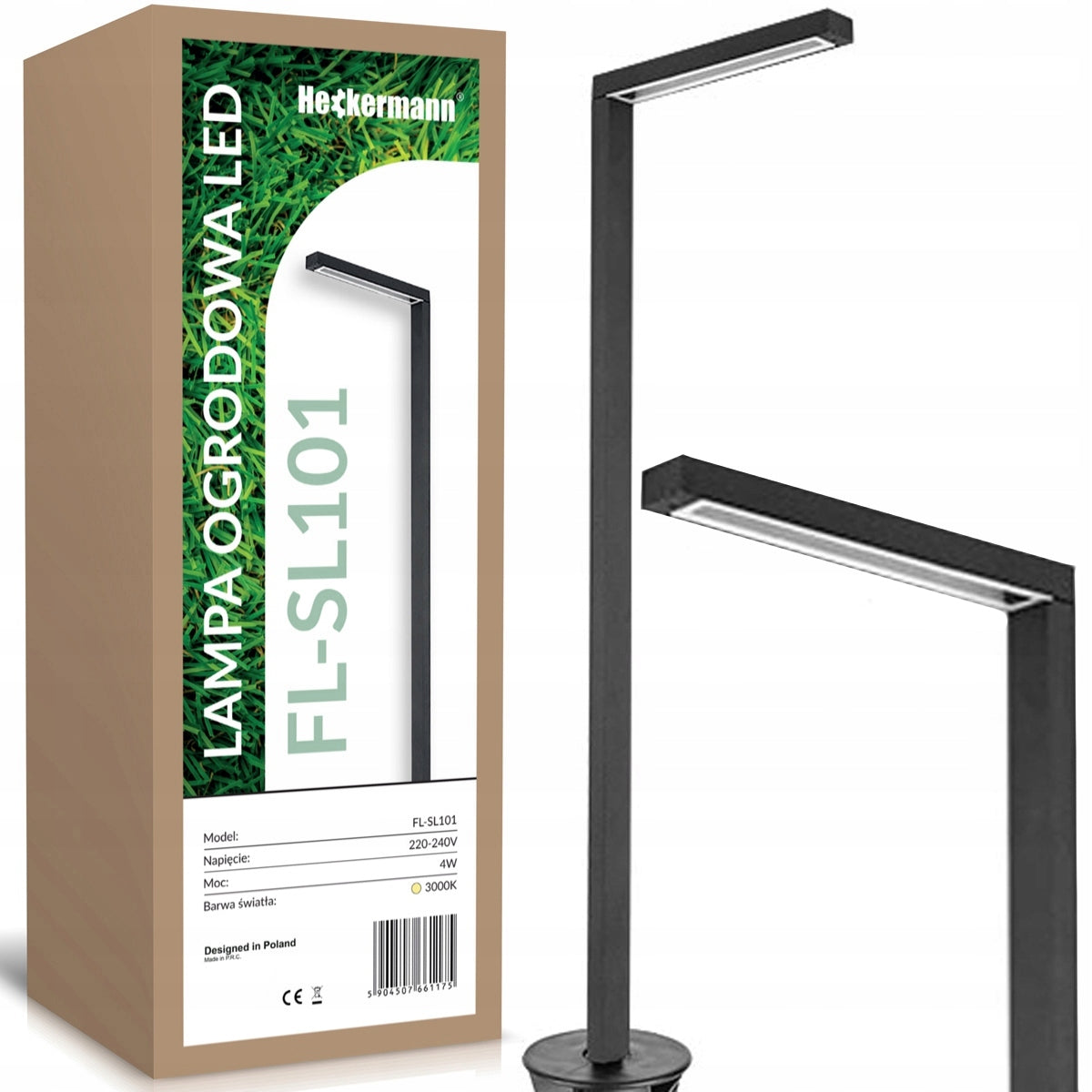 Stačiakampis apšvietimo stulpas su integruotu LED šaltiniu, 60cm, Heckermann