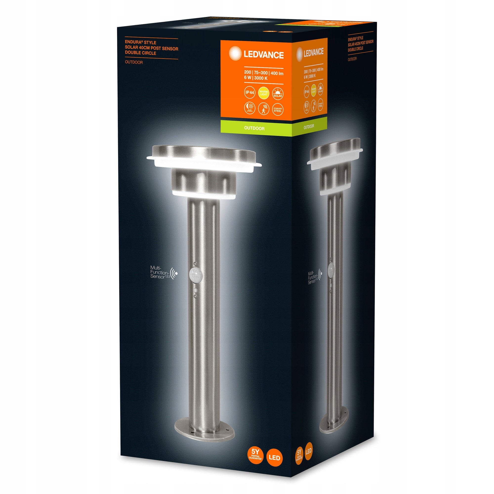 Spšvietimo stulpas Ledvance su saulės baterija ir judesio jutikliu, 40cm, sidabrinis