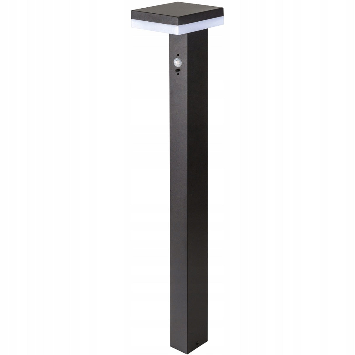Stačiakampis sodo apšvietimo stulpas su integruotu LED šaltiniu ir judesio davikliu, 80 cm juodos spalvos