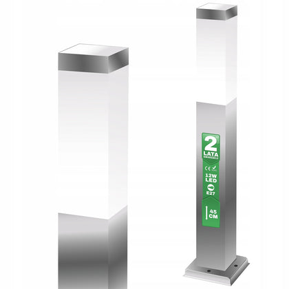 Kvadratinis sodo apšvietimo stulpas NNLED E27 45 cm sidabrinis
