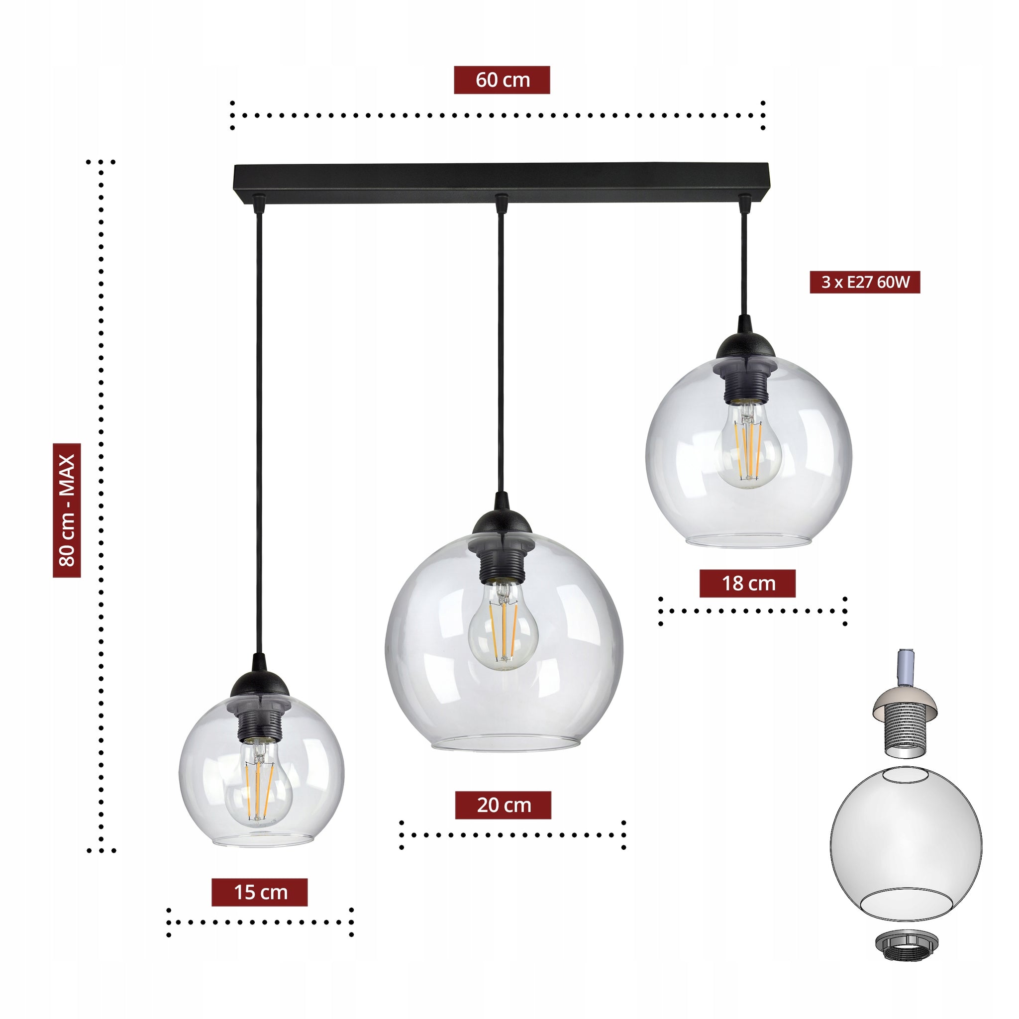 Pakabinamas šviestuvas Luxolar 835 E27 3x60W