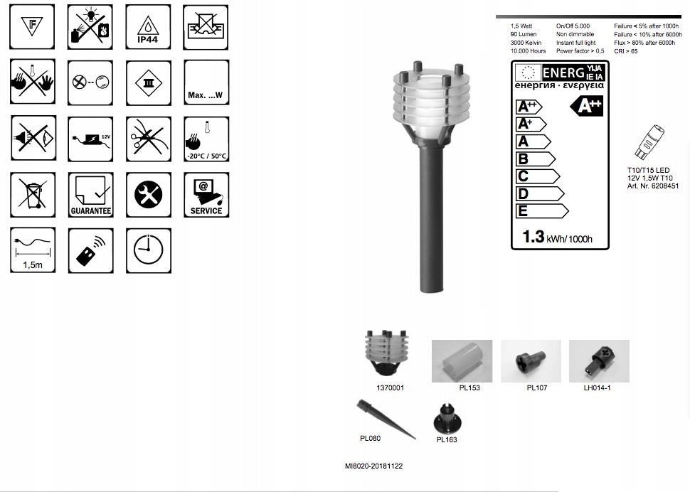 LED sodo lempa, 31,5 cm 12V