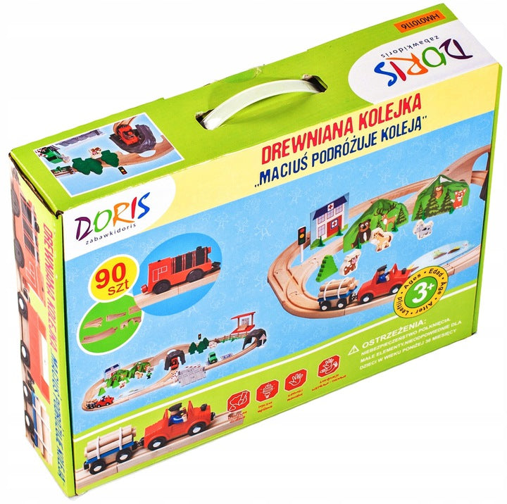 Doris motorizuotas medinis traukinys su trasa