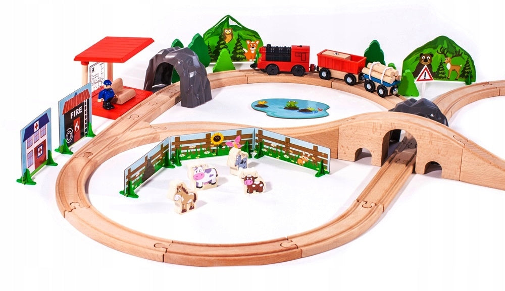 Doris motorizuotas medinis traukinys su trasa