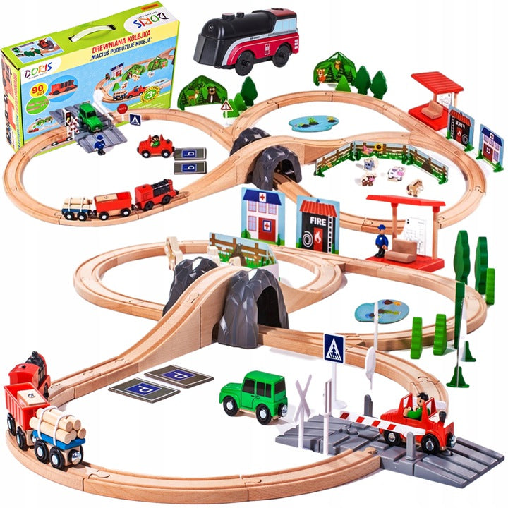 Doris motorizuotas medinis traukinys su trasa