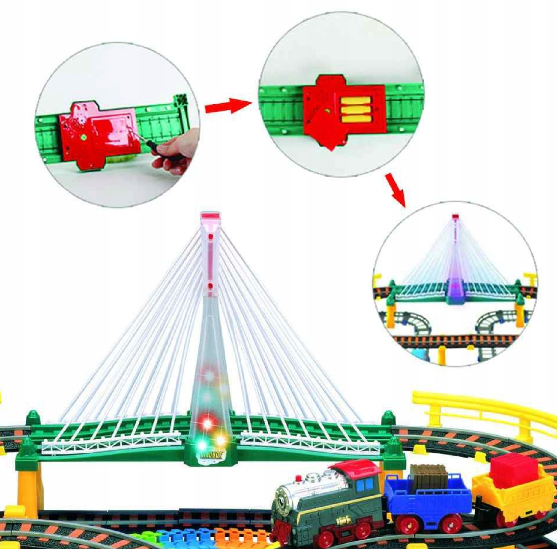 Elektrinis traukinys 2in1 lenktynių trasa traukinys Viaduct Auto XXL
