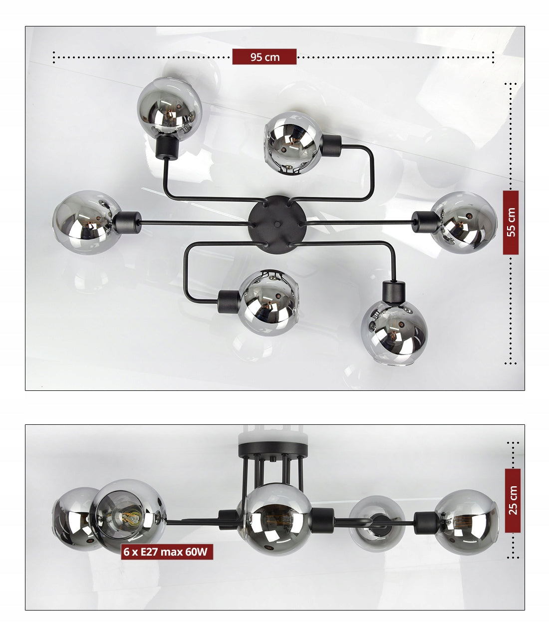 Stiklinis lubinis šviestuvas EDISON KULE