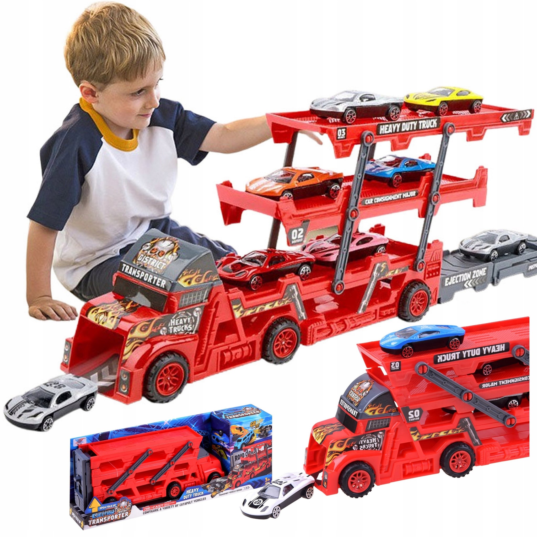 TIR vilkikas + 6 žaisliniai automobiliai