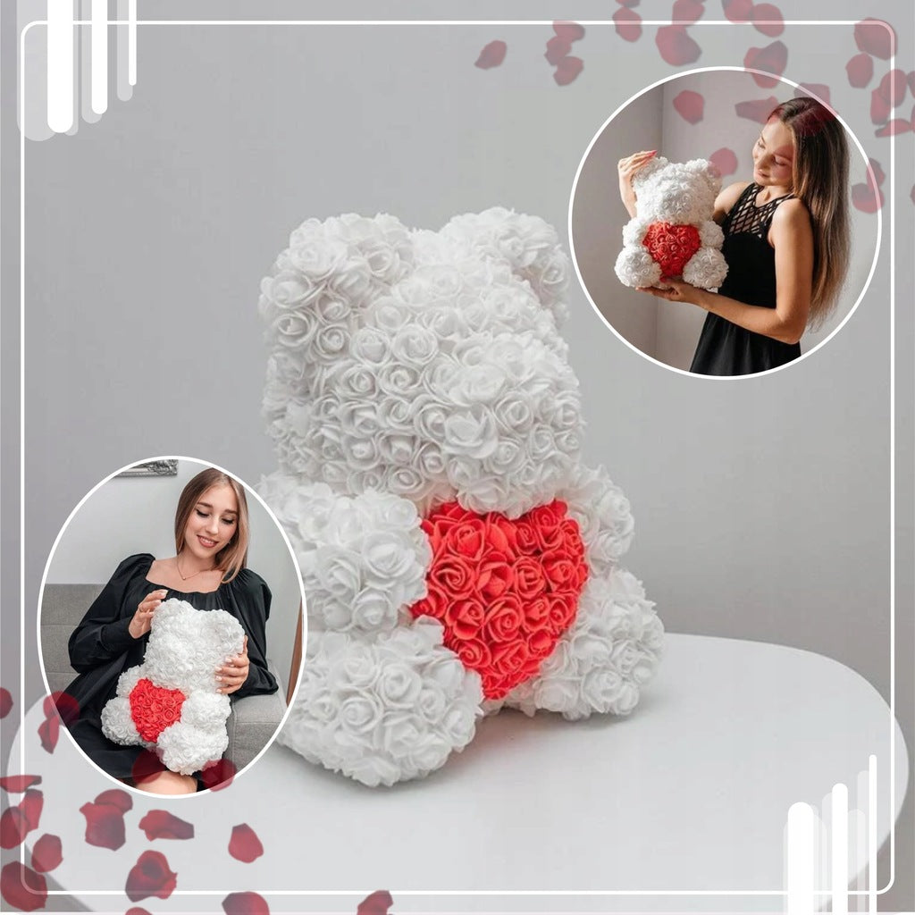 Meškiukas iš rožių 40cm + pakabukas