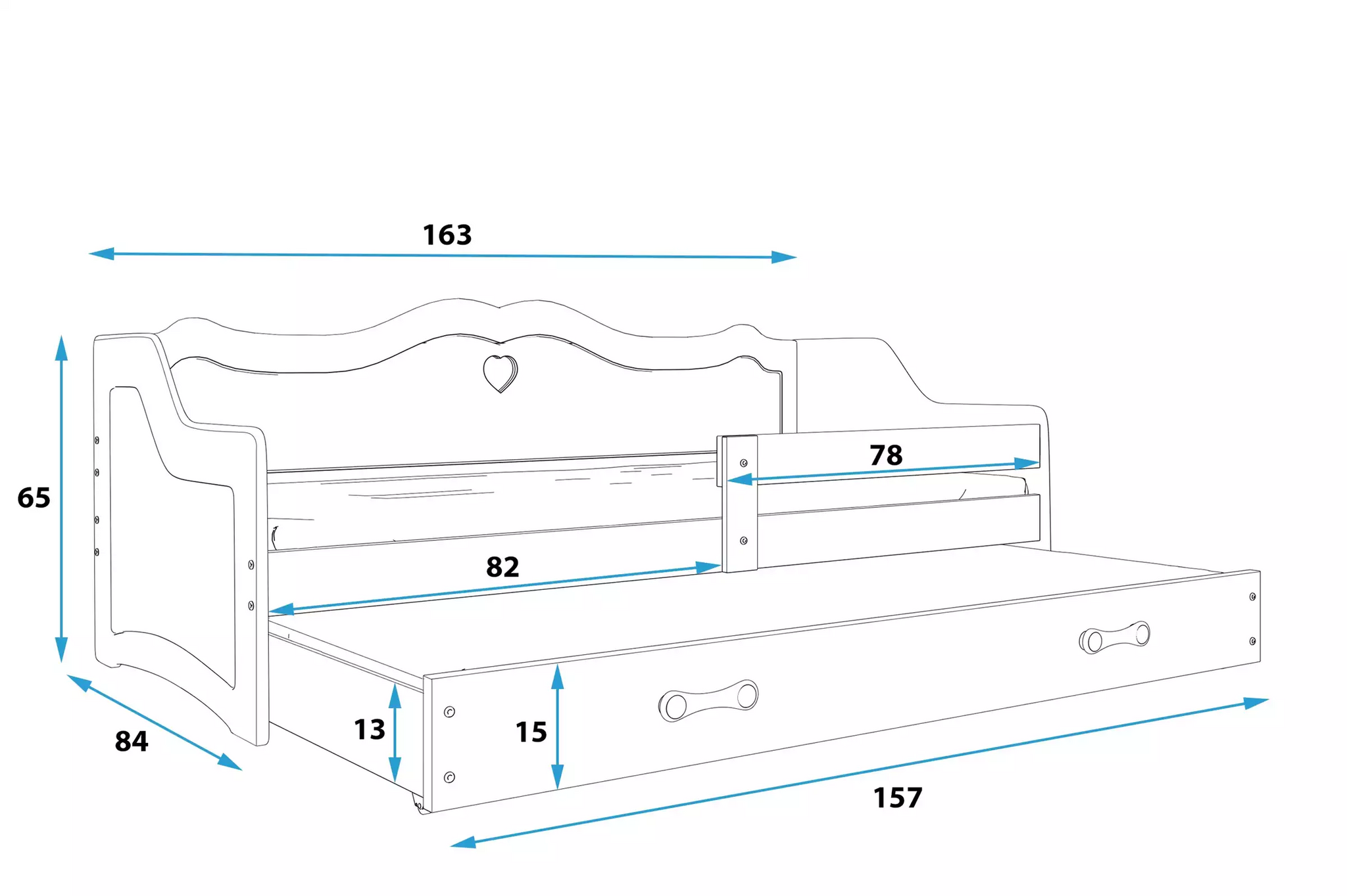 Vaikiška lova su čiužiniu 80 x 160 Stalčius + papildoma miegamoji vieta
