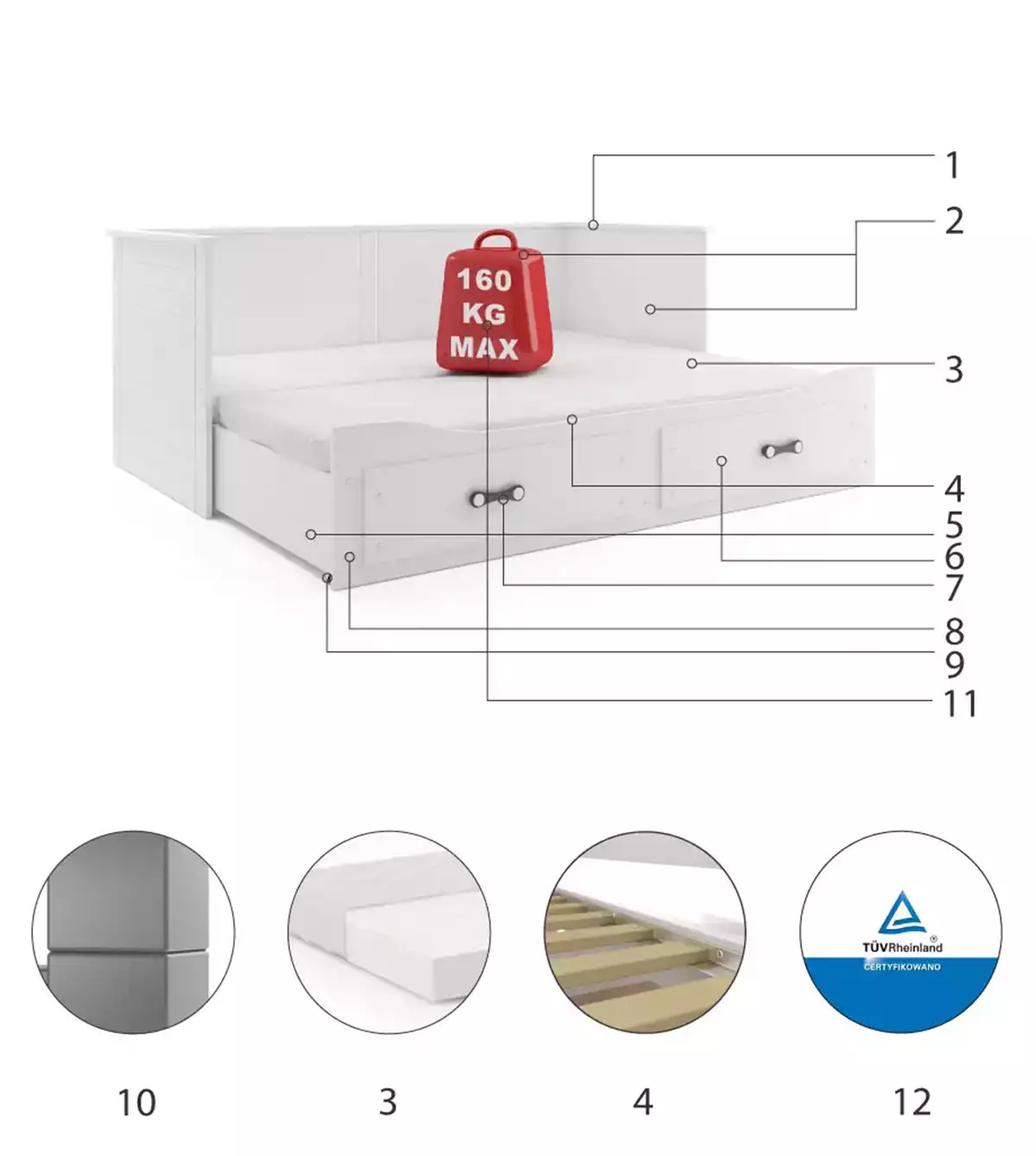 Vaikiška lova + stalčius su papildoma vieta miegojimui ( su čiužiniais )