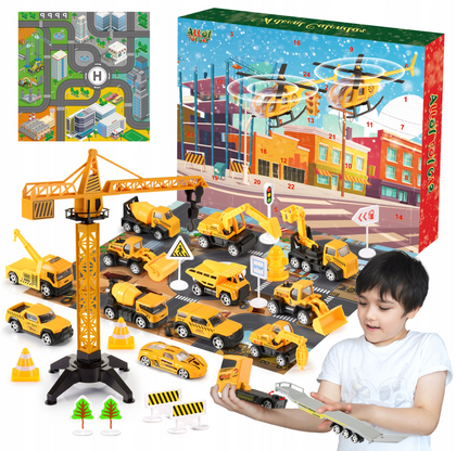 Advento kalendorius su inžinerinėmis transporto priemonėmis